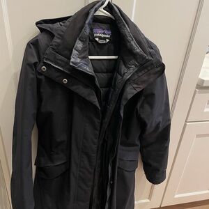 Patagonia Black Hooded Trench Coat